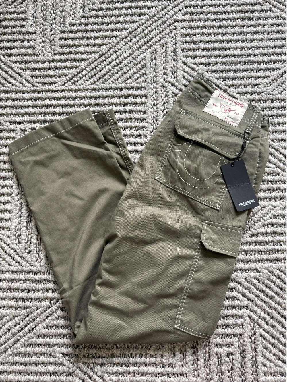 NWT True Religion VTG Distressed Military Army Soldier Cargo Pocket Pants Men 32